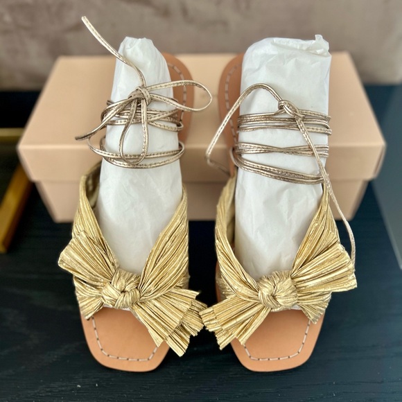 Loeffler Randall Peony Ankle-Wrapped Knotted Metallic Gold Sandals Size 8 - Picture 8 of 12